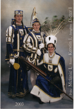 Merler Dreigestirn 2003: Prinz Melanie I. & Jungfrau Dieter I. & Bauer Kerstin